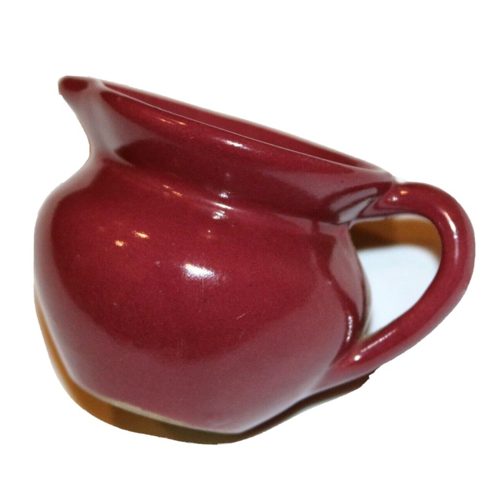 vintage wide mouth pitcher pink / maroon uhl pottery 578? ꫂ❁
